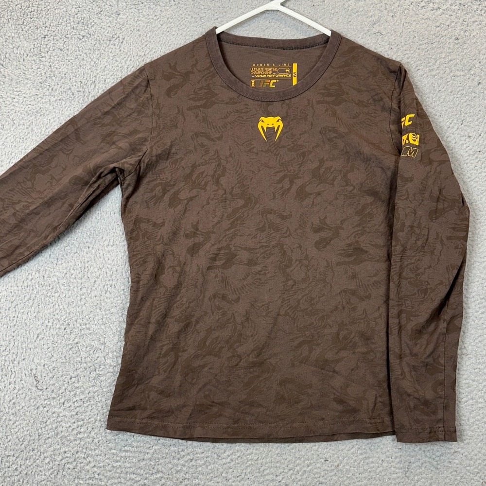 Venum Long Sleeve Womens Medium UFC Performance Brown Tonal Graphic Athletic EUC